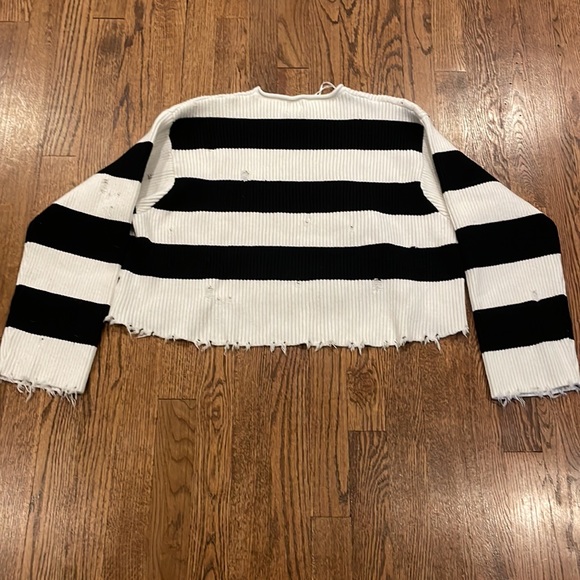 Princess Polly black & white striped destructed cotton ribbed sweater size S/M - Picture 6 of 7